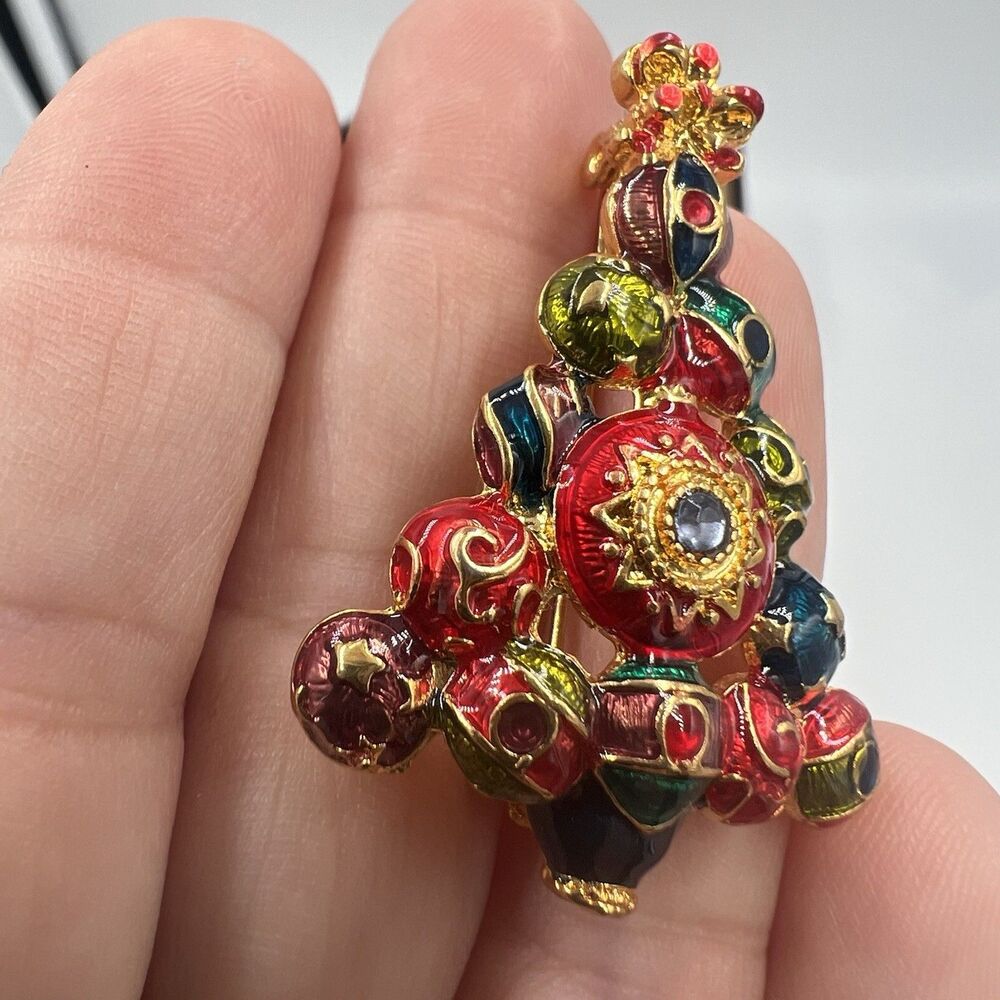 Vintage Christmas Tree Christopher Radko Enamel Rhinestone Pin Brooch Signed - Picture 8 of 9
